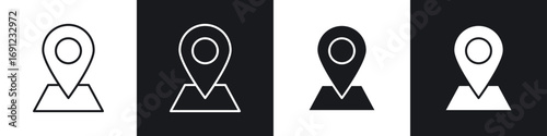 Navigation pin icons in solid and stroke graphics