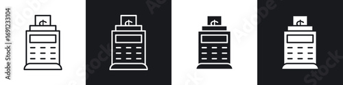 Money counting machine icons in solid and stroke graphics