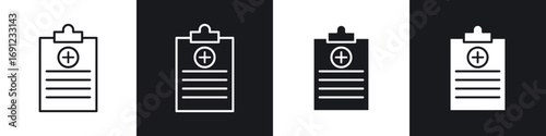 Medical record icons in solid and stroke graphics