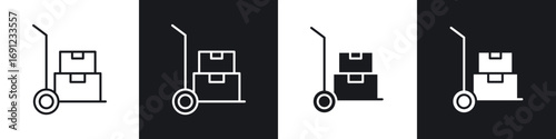 Hand truck icons in solid and stroke graphics