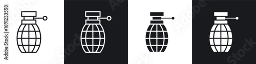 Hand grenade icons in solid and stroke graphics