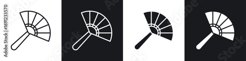 Hand fan icons in solid and stroke graphics