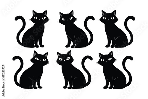 Six Black Cats in Various Poses Silhouette collection