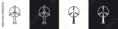 Eolic energy icons in solid and stroke graphics