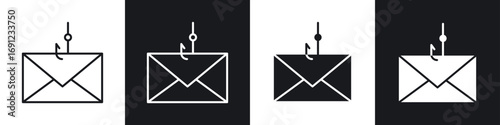 Email phishing icons in solid and stroke graphics