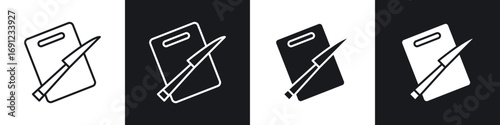Cutting board with knife icons in solid and stroke graphics
