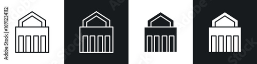 City hall building icons in solid and stroke graphics