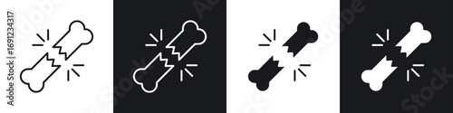 Broken bone icons in solid and stroke graphics