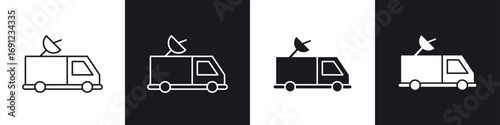 Broadcast van icons in solid and stroke graphics