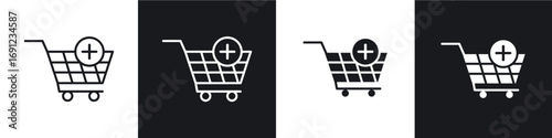 Add to cart icons in solid and stroke graphics