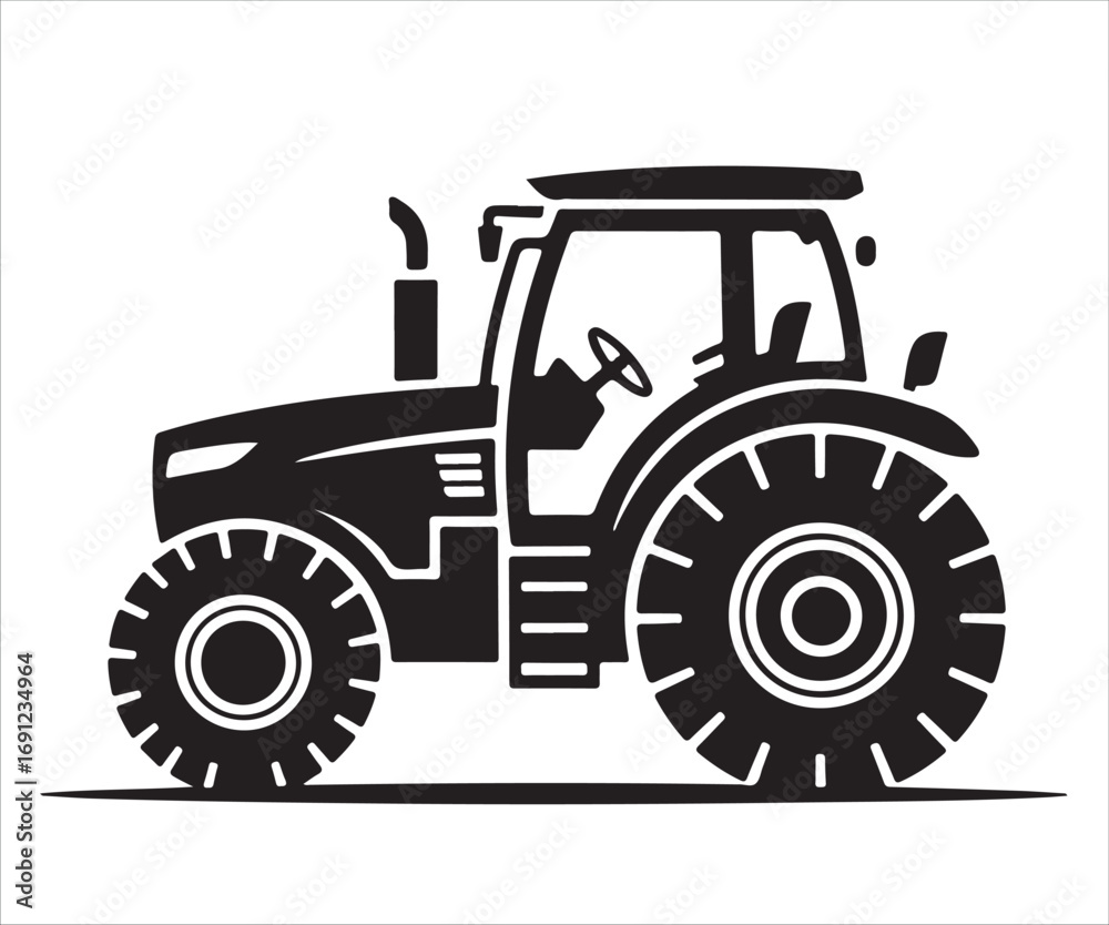 Obraz premium Black silhouette of farm tractor vector illustration for agriculture