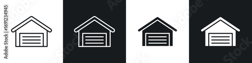 Garage icons in solid and stroke graphics