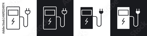 Charging station icons in solid and stroke graphics