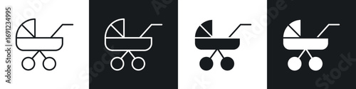 Baby carriage icons in solid and stroke graphics