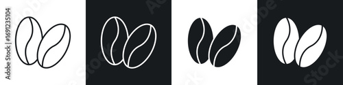 Coffee beans icons in solid and stroke graphics