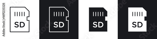 Memory card icons in solid and stroke graphics