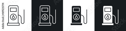 Gas station icons in solid and stroke graphics