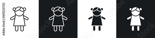 Doll icons in solid and stroke graphics
