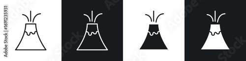 Volcano eruption icons in solid and stroke graphics