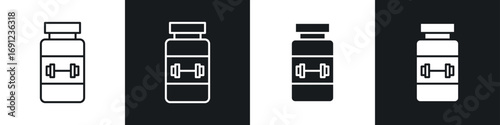 Fitness supplement icons in solid and stroke graphics