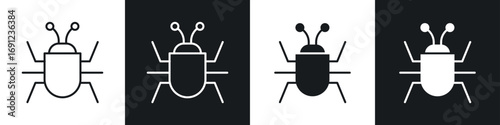 Computer bug icons in solid and stroke graphics