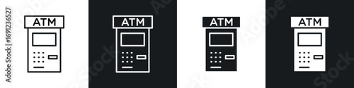 ATM icons in solid and stroke graphics