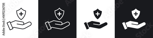 Health insurance icons in solid and stroke graphics