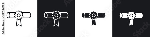 Diploma icons in solid and stroke graphics