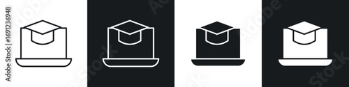 E learning icons in solid and stroke graphics