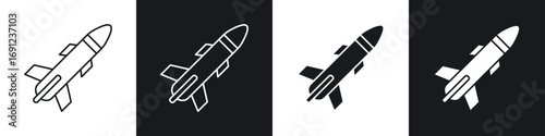 Missile icons in solid and stroke graphics