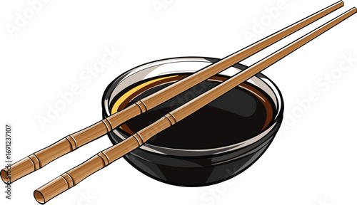 Bamboo Chopsticks Resting on Soy Sauce Bowl