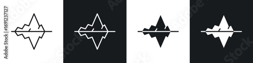 Iceberg icons in solid and stroke graphics
