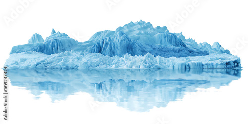 Iceberg with water reflection on isolated on a transparent background glacier frozen