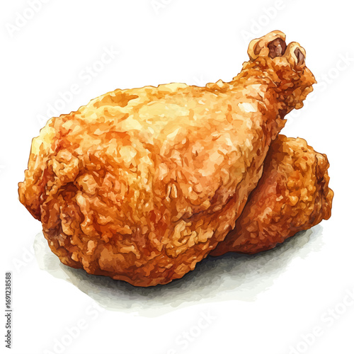 Fried Chicken, watercolor drawing vector, isolated on a white background.