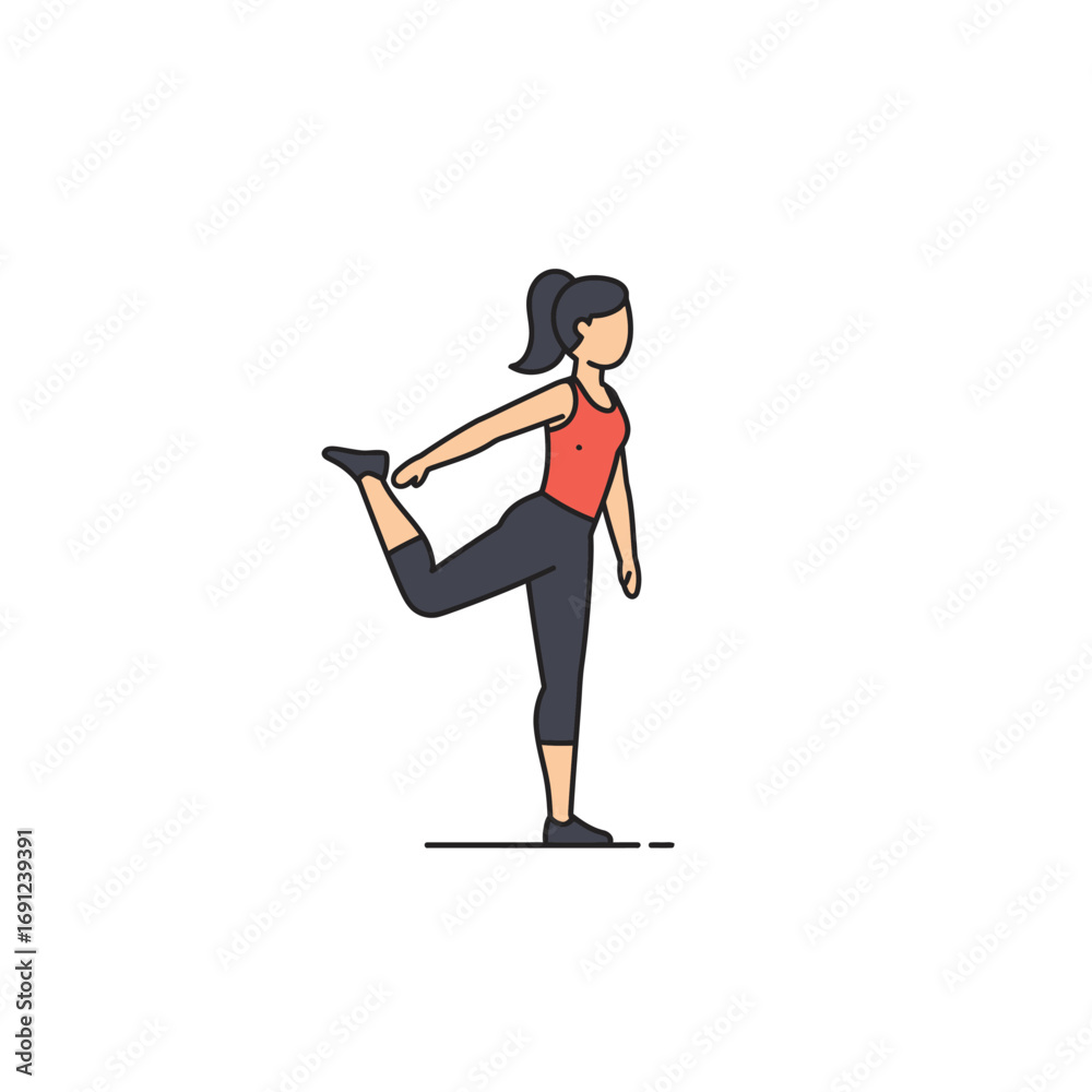 Fototapeta premium Woman balancing on one leg in yoga pose indoors, demonstrating flexibility and control in a minimalist style, promoting health and wellness.