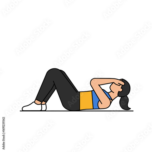 Woman doing crunches on exercise mat at home, focusing on core strength and fitness, promoting a healthy lifestyle and wellbeing.