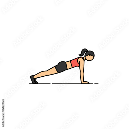 Woman performs plank exercise on the floor, demonstrating core strength and fitness, promoting healthy lifestyle and physical wellbeing.