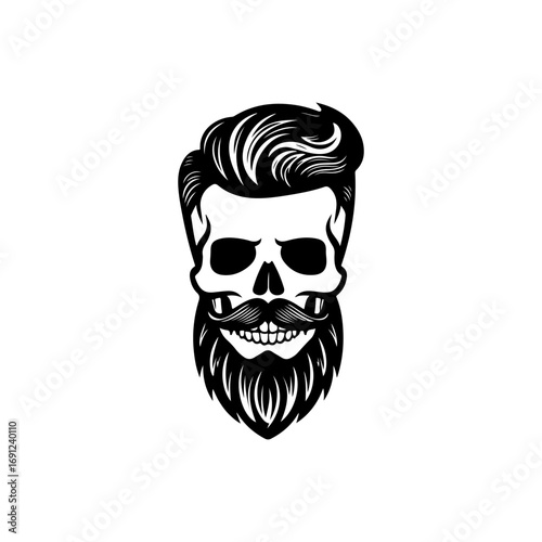 Illustration of bearded skull isolated on white background. Barbers skull. Design element for logo, sign, poster, emblem. Vector illustration