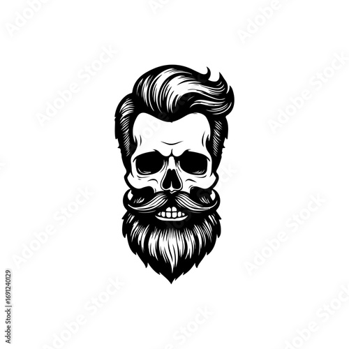 Illustration of bearded skull isolated on white background. Barbers skull. Design element for logo, sign, poster, emblem. Vector illustration