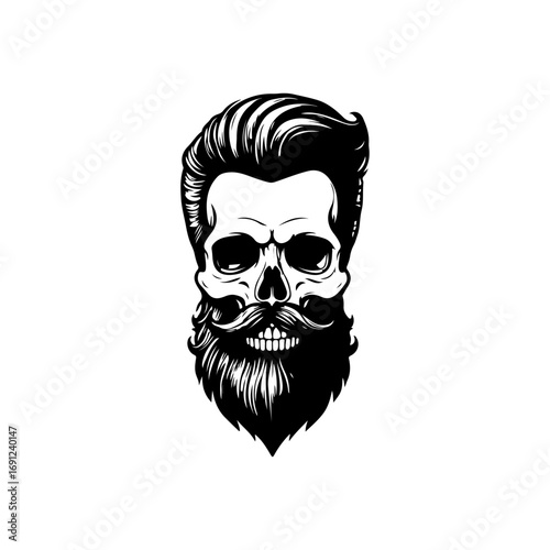 Illustration of bearded skull isolated on white background. Barbers skull. Design element for logo, sign, poster, emblem. Vector illustration