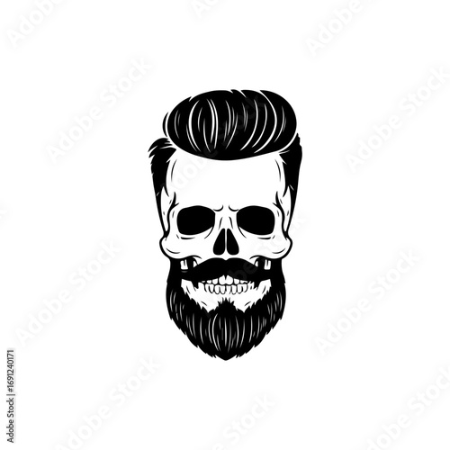 Illustration of bearded skull isolated on white background. Barbers skull. Design element for logo, sign, poster, emblem. Vector illustration