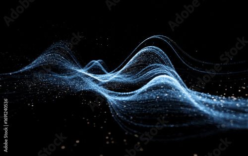 Abstract blue wave-like patterns with sparkling particles