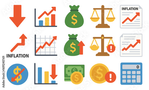 Economic growth and inflation icons in a flat style for financial data visualization