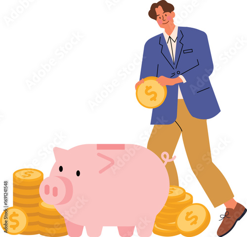 Man Saving Money in Piggy Bank