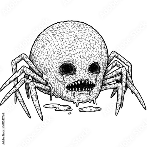 Abstract spider creature with skull head and dripping features for Halloween  