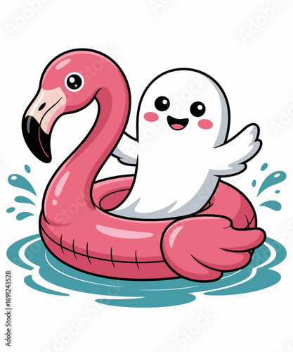 spooky flamingo ghost Pool Funny Spooky Summer Summerween