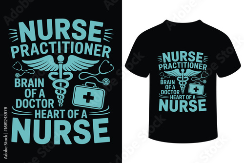 Nurse practitioner t shirt design with caduceus and medical icons