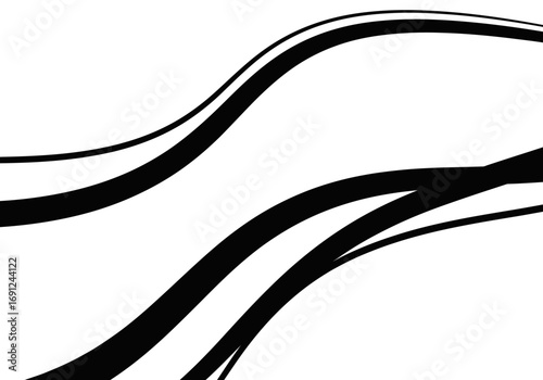 swoosh vector Abstract black lines Curve line strip swirl wave, shape design, curve line energy Two abstract black lines on a white background. These lines have a curved and thick shape, resembling dy