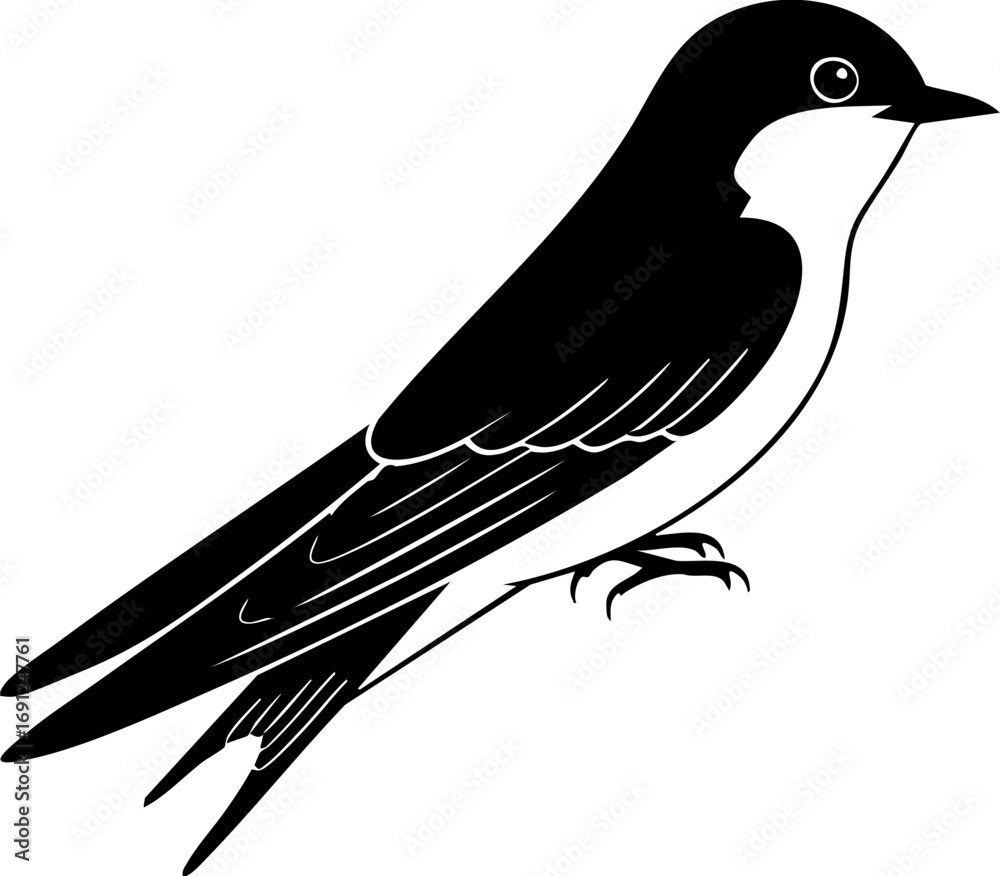 Naklejka premium Elegant swallow bird illustration in black and white, perfect for nature designs and ornithology projects