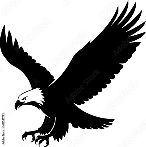 Majestic bald eagle soaring powerfully with outstretched wings in flight, symbol of freedom
